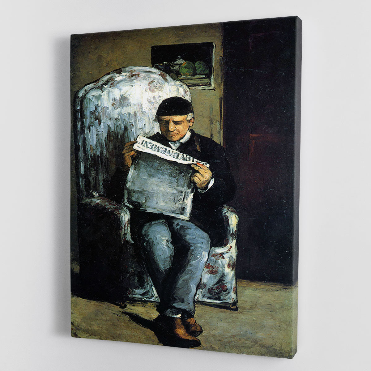 Portrait of Louis-Auguste Cezanne the father of the artist reading from L'EvÇnement by Cezanne Canvas Print or Poster - Canvas Art Rocks - 1