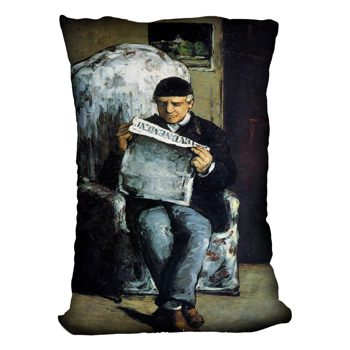 Portrait of Louis-Auguste Cezanne the father of the artist reading from L'EvÇnement by Cezanne Cushion - Canvas Art Rocks - 4