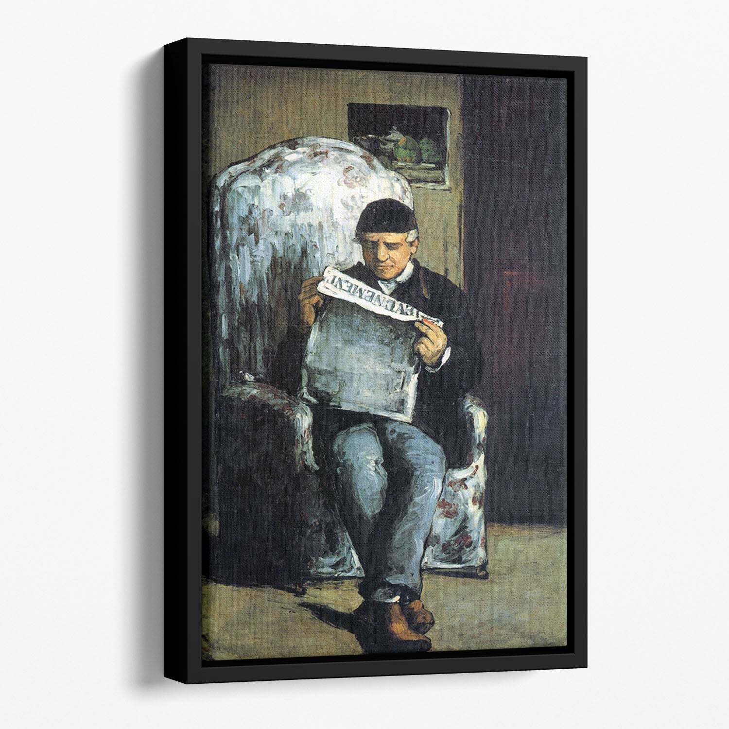 Portrait of Louis-Auguste Cezanne the father of the artist reading from L'EvÇnement by Cezanne Floating Framed Canvas - Canvas Art Rocks - 1