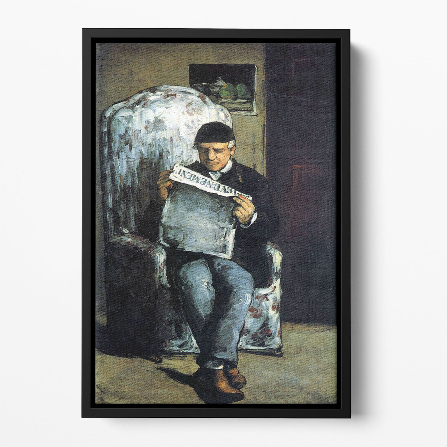 Portrait of Louis-Auguste Cezanne the father of the artist reading from L'EvÇnement by Cezanne Floating Framed Canvas - Canvas Art Rocks - 2