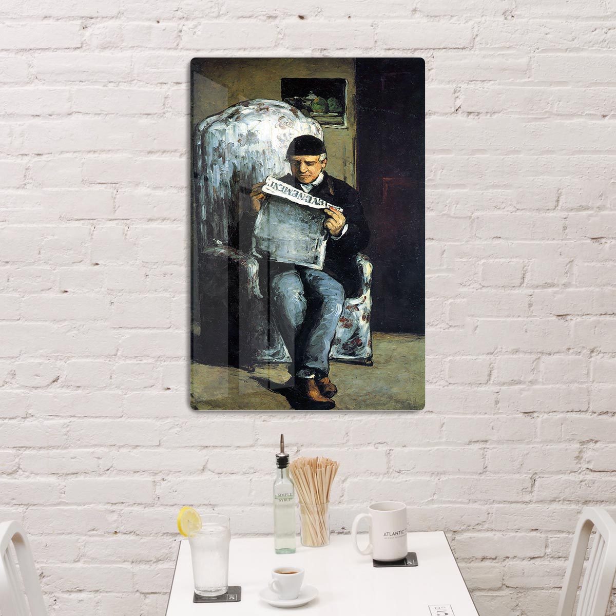 Portrait of Louis-Auguste Cezanne the father of the artist reading from L'EvÇnement by Cezanne Acrylic Block - Canvas Art Rocks - 3