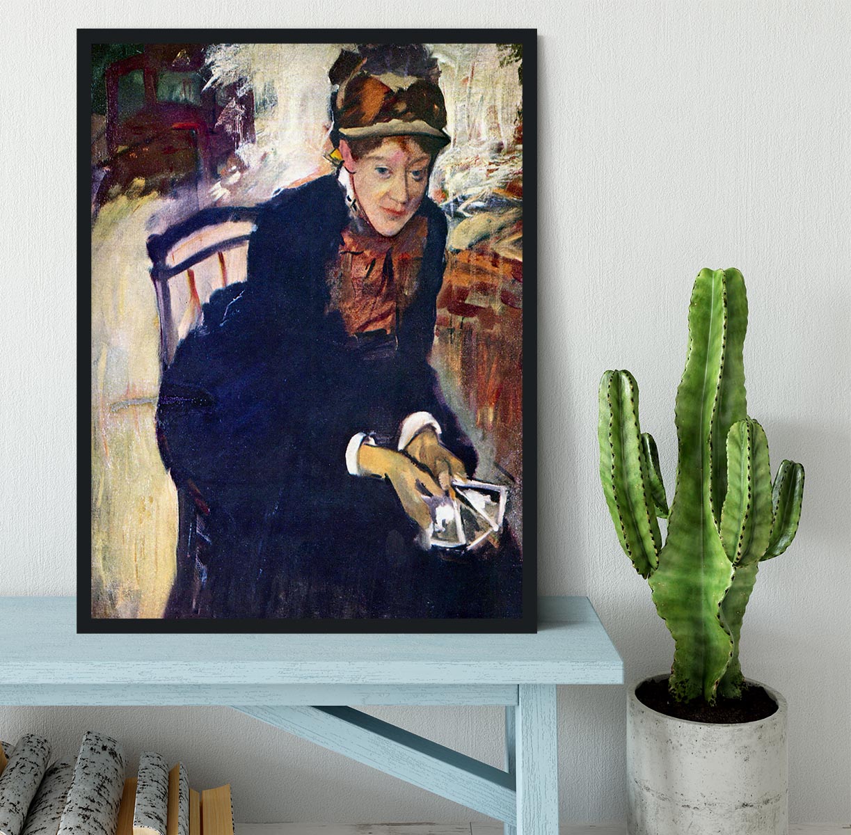 Portrait of Miss Cassatt holding the cards by Degas Framed Print - Canvas Art Rocks - 2
