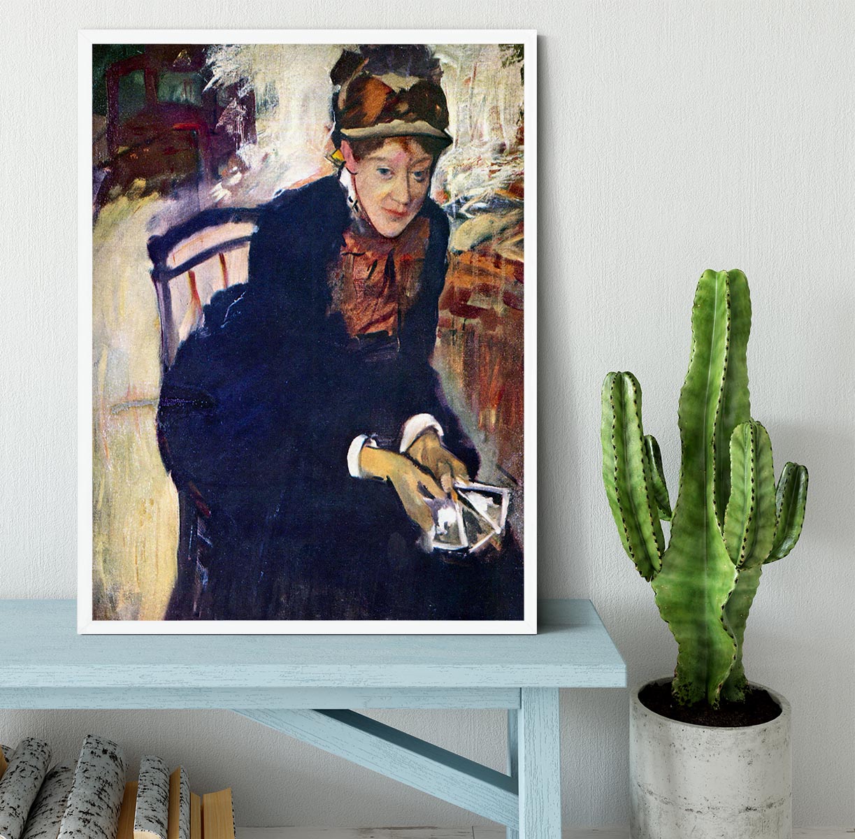 Portrait of Miss Cassatt holding the cards by Degas Framed Print - Canvas Art Rocks -6