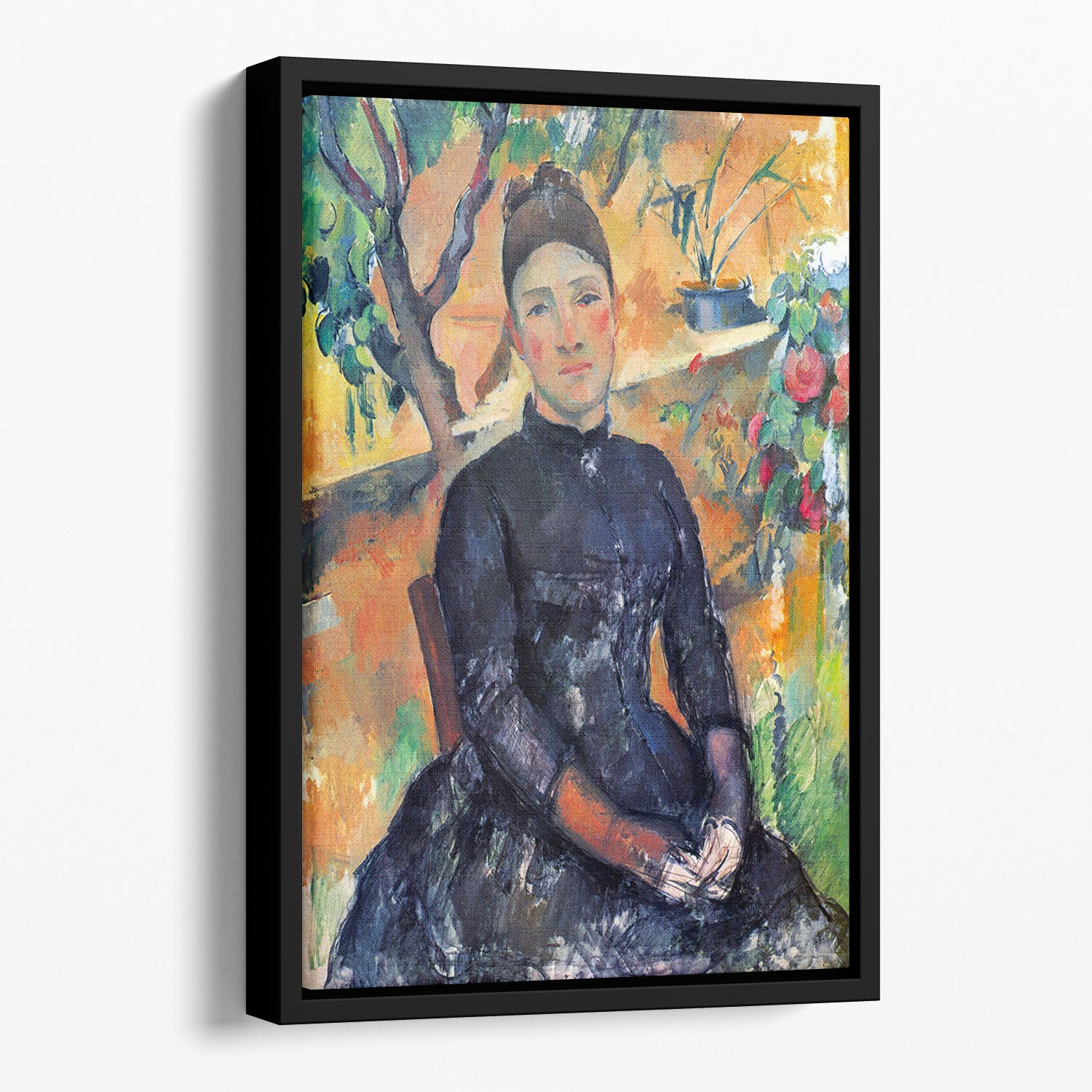 Portrait of Mme CÇzanne in the greenhouse by Cezanne Floating Framed Canvas - Canvas Art Rocks - 1