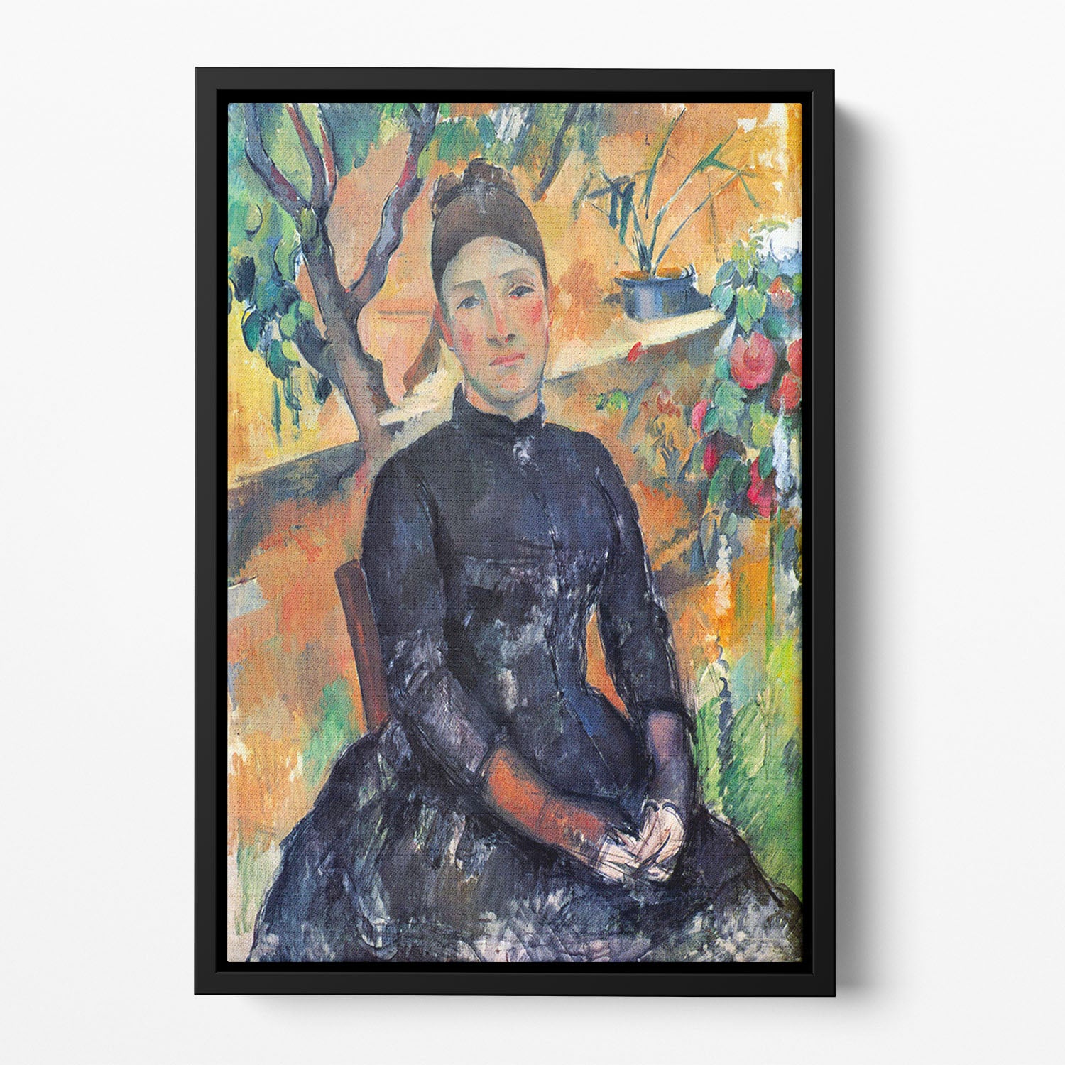 Portrait of Mme CÇzanne in the greenhouse by Cezanne Floating Framed Canvas - Canvas Art Rocks - 2
