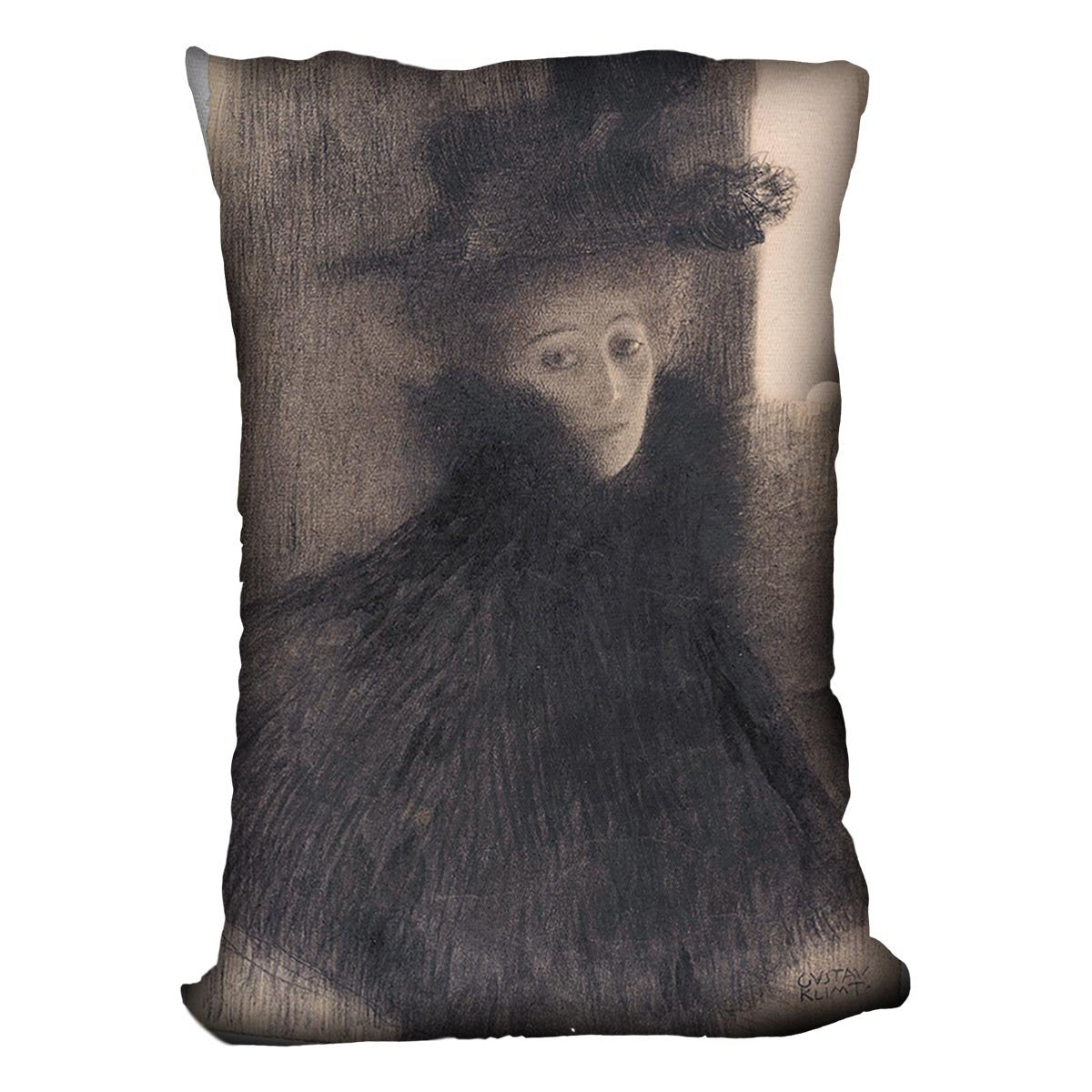 Portrait of a Lady with Cape and Hat by Klimt Throw Pillow