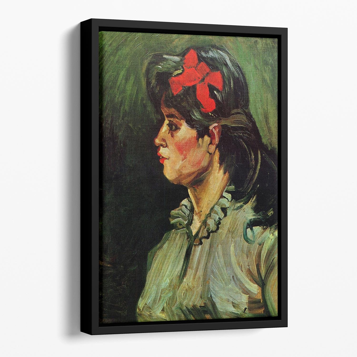 Portrait of a Woman with Red Ribbon by Van Gogh Floating Framed Canvas