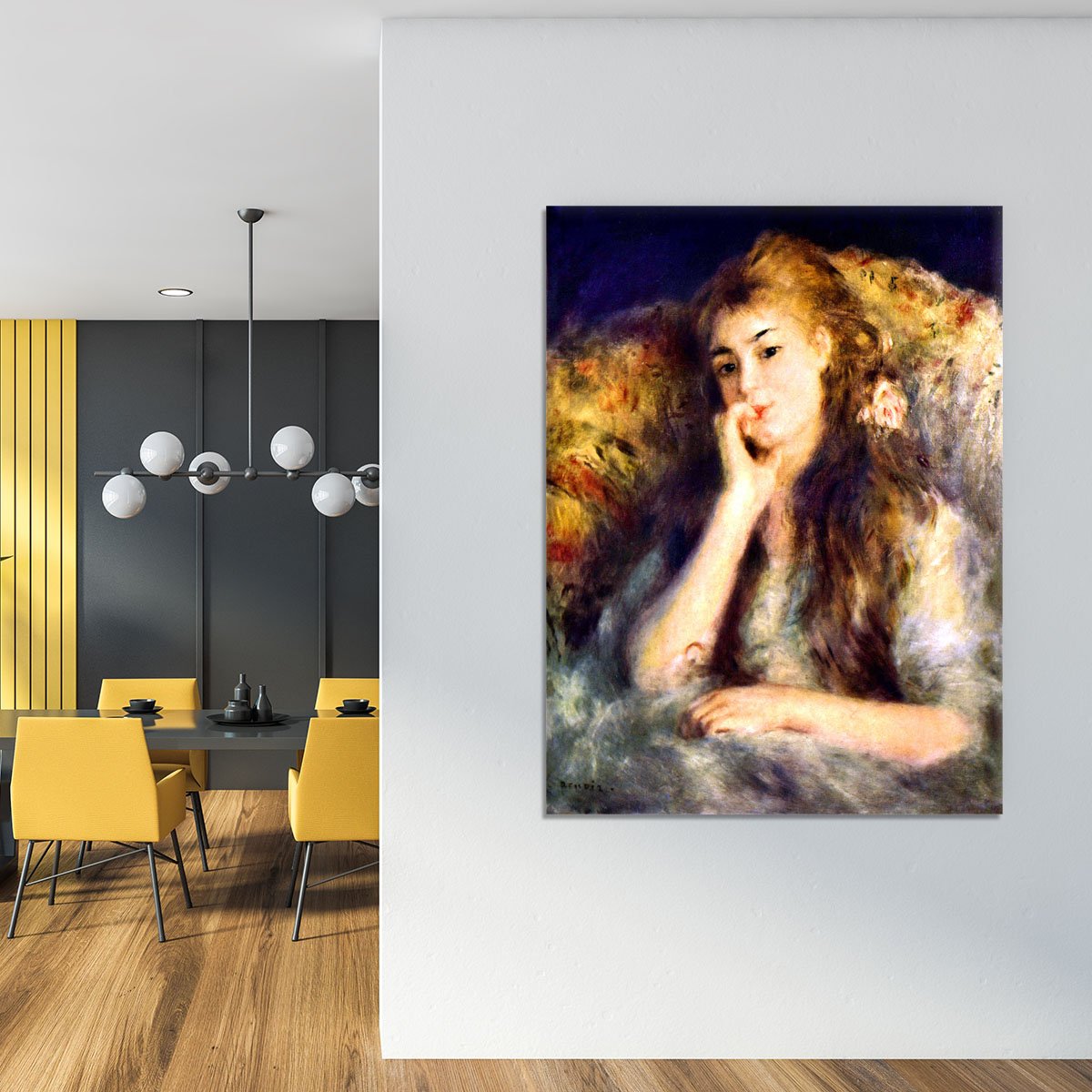 Portrait of a girl in thoughts by Renoir Canvas Print or Poster