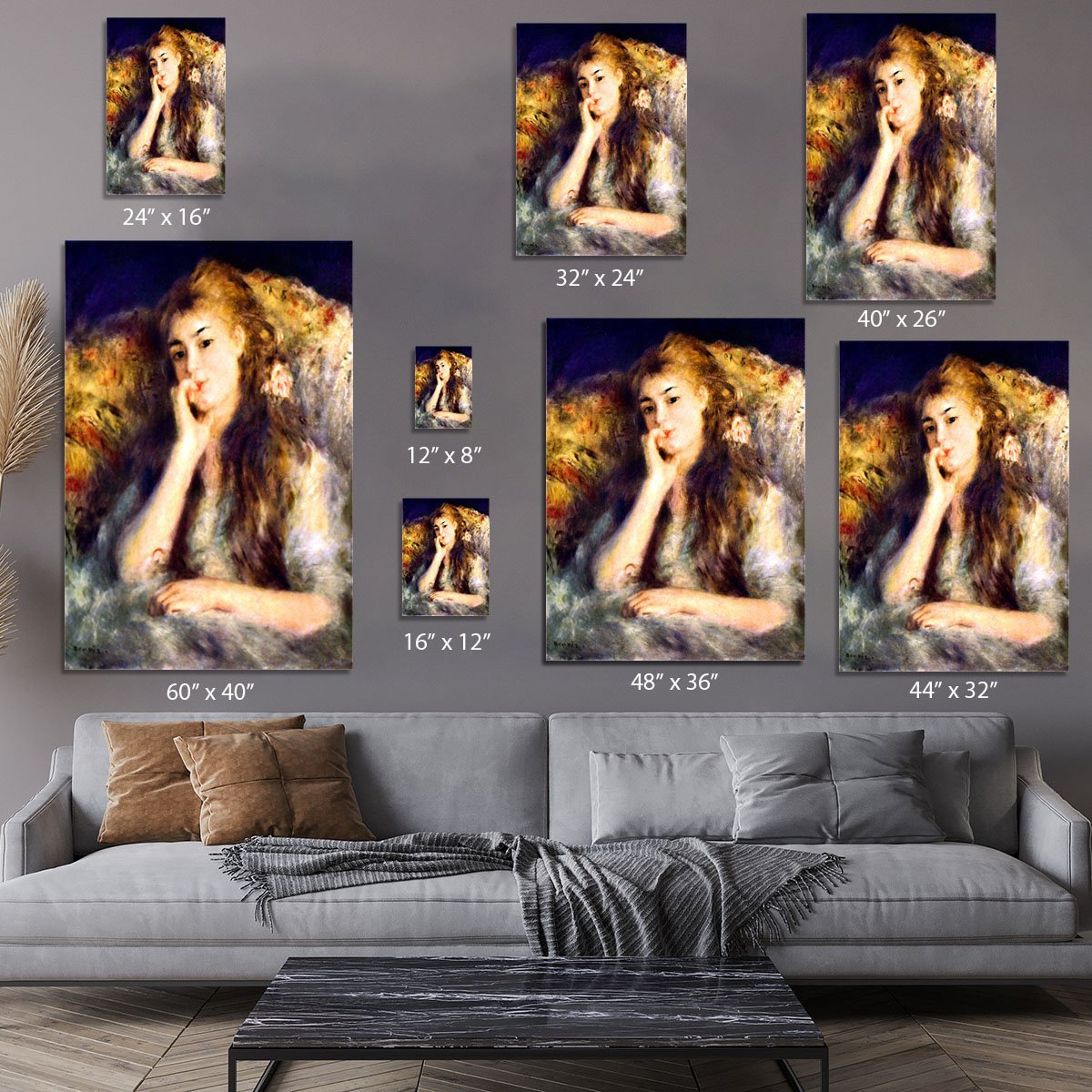 Portrait of a girl in thoughts by Renoir Canvas Print or Poster