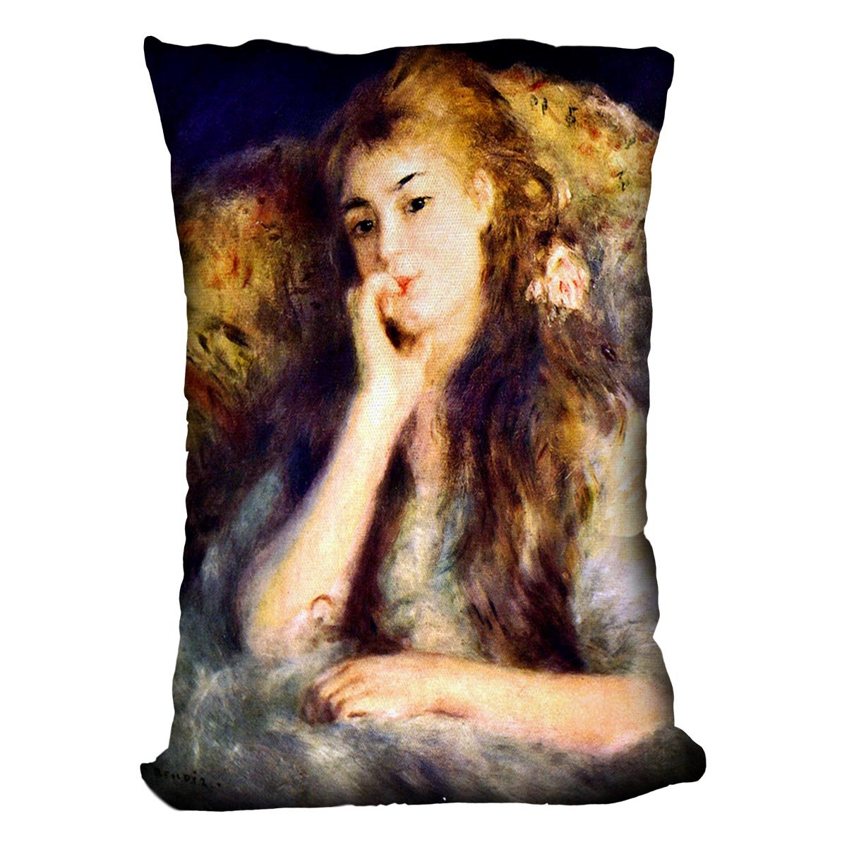 Portrait of a girl in thoughts by Renoir Throw Pillow