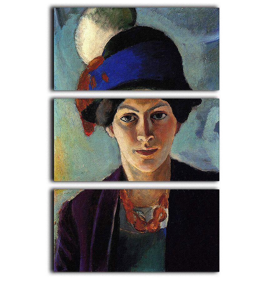 Portrait of the wife of the artist with a hat by Macke 3 Split Panel Canvas Print - Canvas Art Rocks - 1