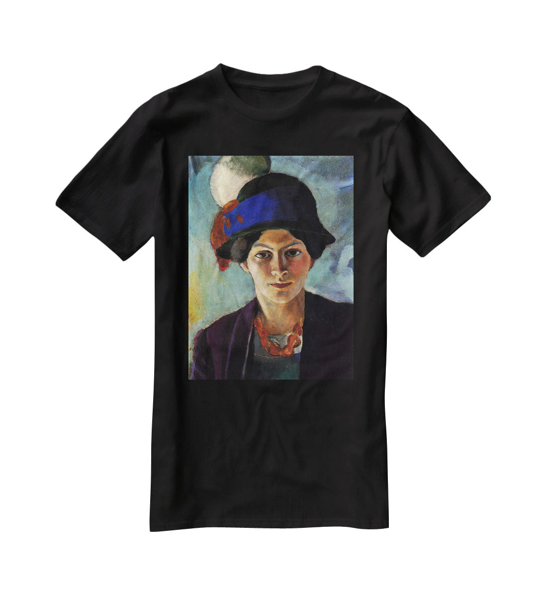 Portrait of the wife of the artist with a hat by Macke T-Shirt - Canvas Art Rocks - 1