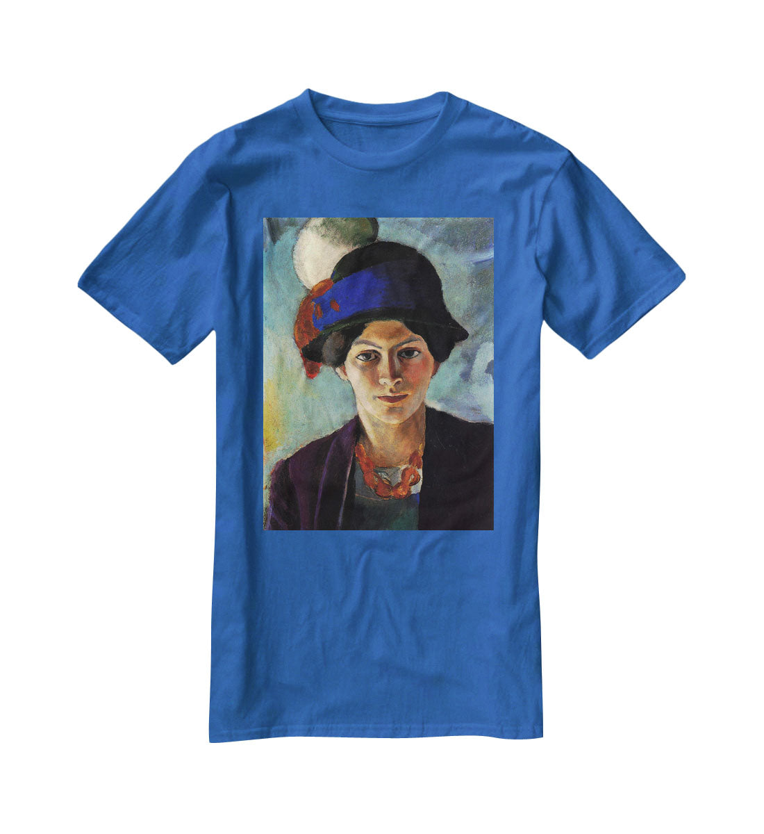 Portrait of the wife of the artist with a hat by Macke T-Shirt - Canvas Art Rocks - 2