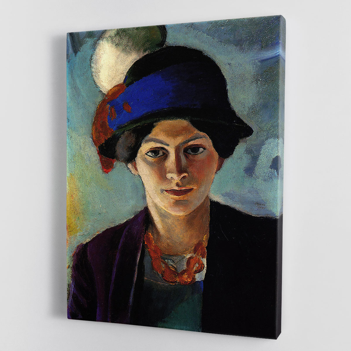 Portrait of the wife of the artist with a hat by Macke Canvas Print or Poster - Canvas Art Rocks - 1