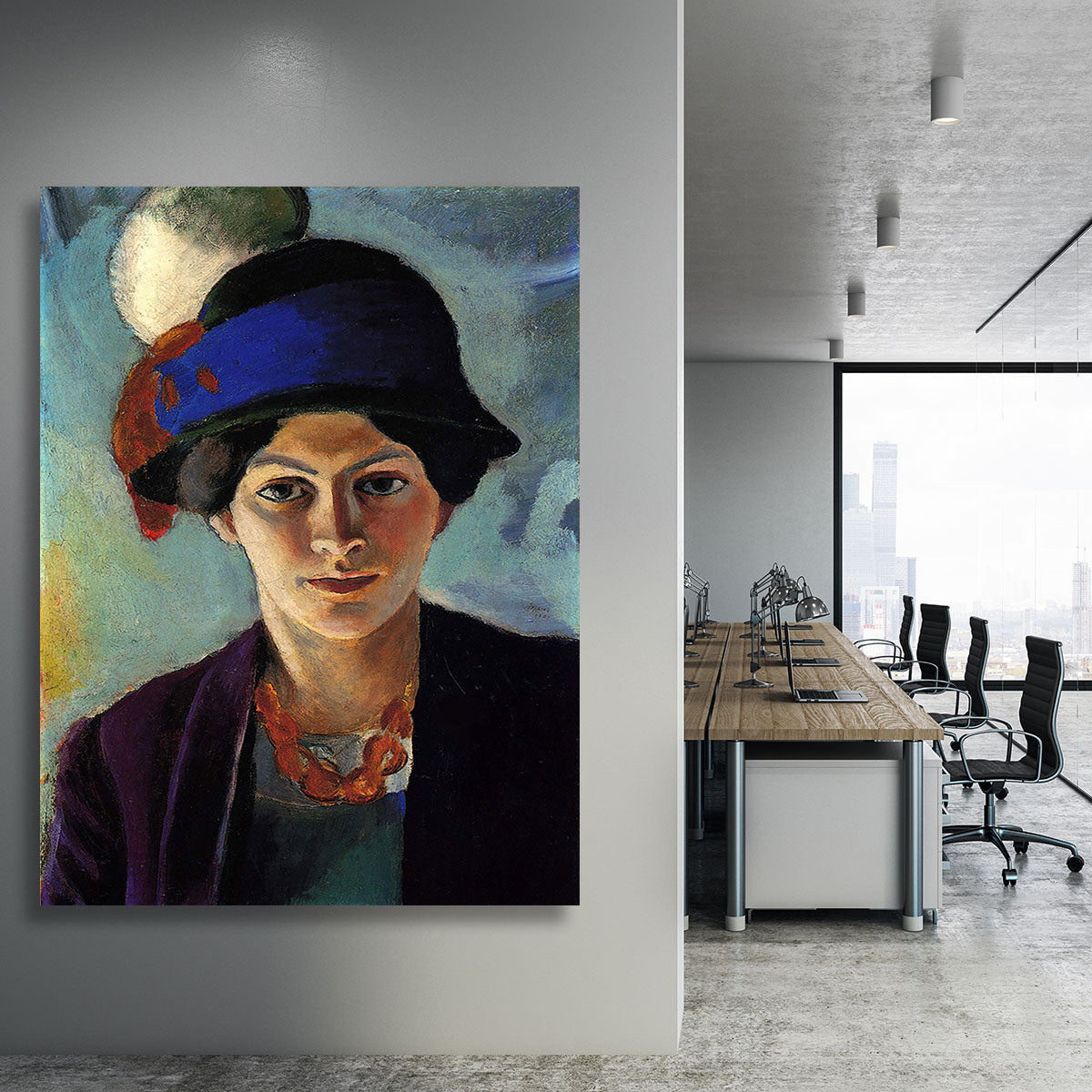 Portrait of the wife of the artist with a hat by Macke Canvas Print or Poster - Canvas Art Rocks - 3