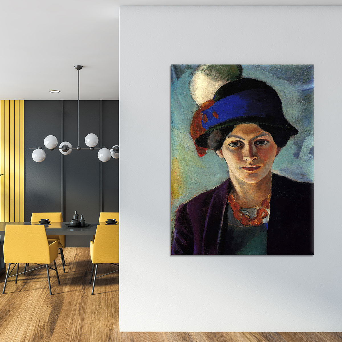 Portrait of the wife of the artist with a hat by Macke Canvas Print or Poster - Canvas Art Rocks - 4
