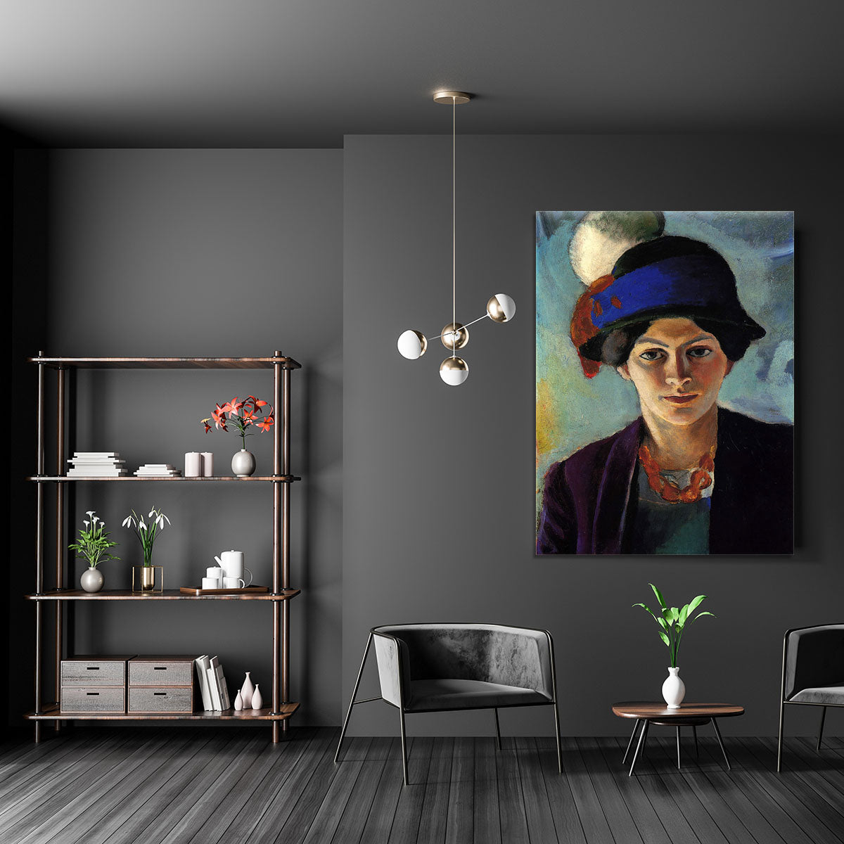 Portrait of the wife of the artist with a hat by Macke Canvas Print or Poster - Canvas Art Rocks - 5