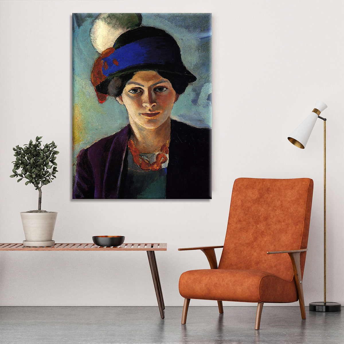 Portrait of the wife of the artist with a hat by Macke Canvas Print or Poster - Canvas Art Rocks - 6
