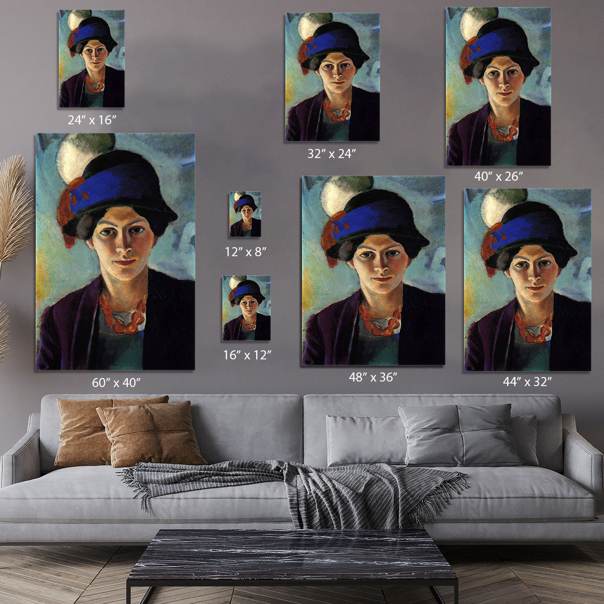Portrait of the wife of the artist with a hat by Macke Canvas Print or Poster - Canvas Art Rocks - 7