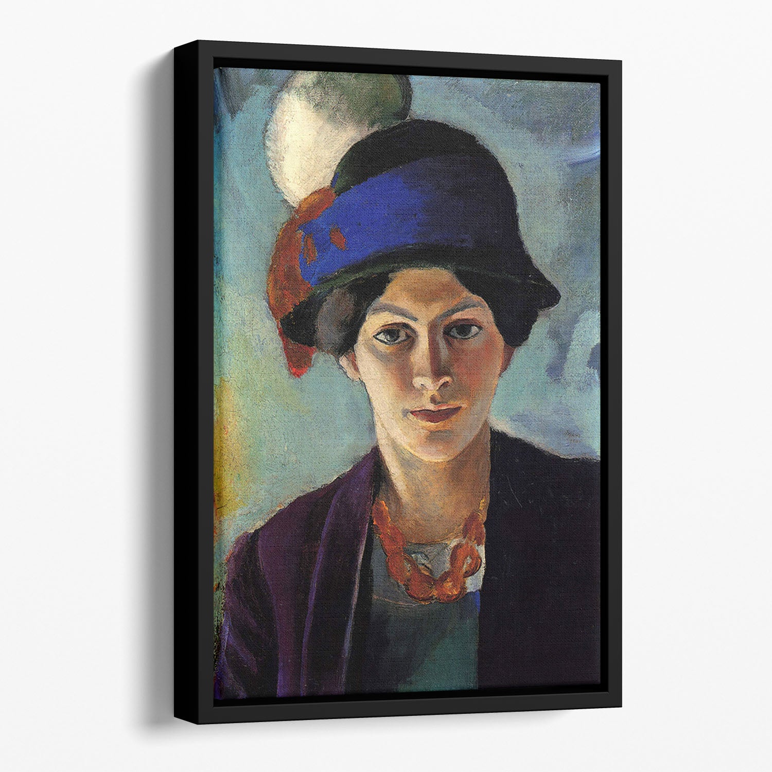 Portrait of the wife of the artist with a hat by Macke Floating Framed Canvas - Canvas Art Rocks - 1
