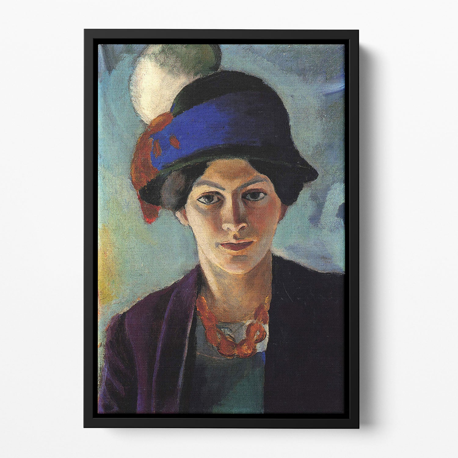 Portrait of the wife of the artist with a hat by Macke Floating Framed Canvas - Canvas Art Rocks - 2