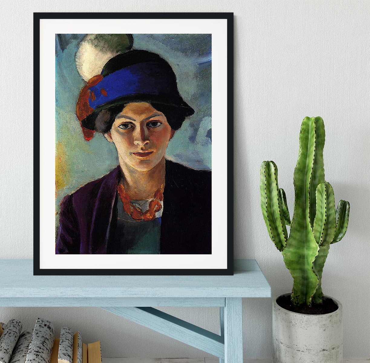 Portrait of the wife of the artist with a hat by Macke Framed Print - Canvas Art Rocks - 1