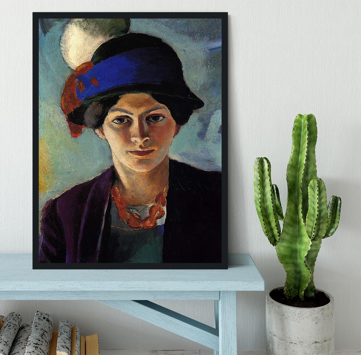 Portrait of the wife of the artist with a hat by Macke Framed Print - Canvas Art Rocks - 2