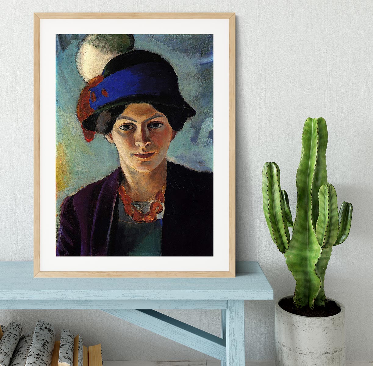 Portrait of the wife of the artist with a hat by Macke Framed Print - Canvas Art Rocks - 3