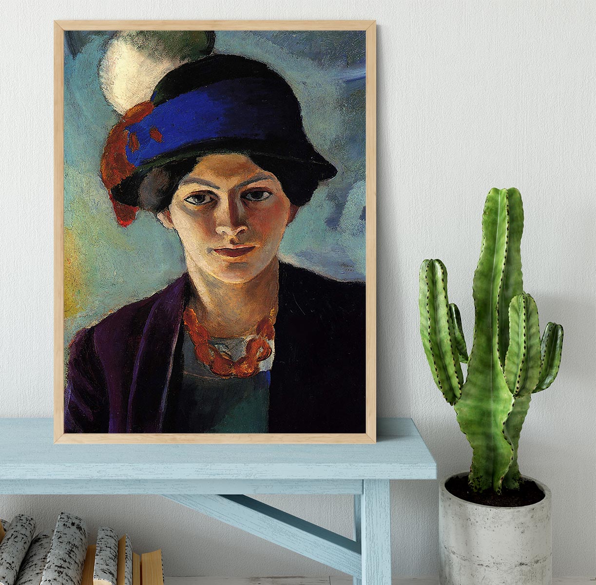 Portrait of the wife of the artist with a hat by Macke Framed Print - Canvas Art Rocks - 4