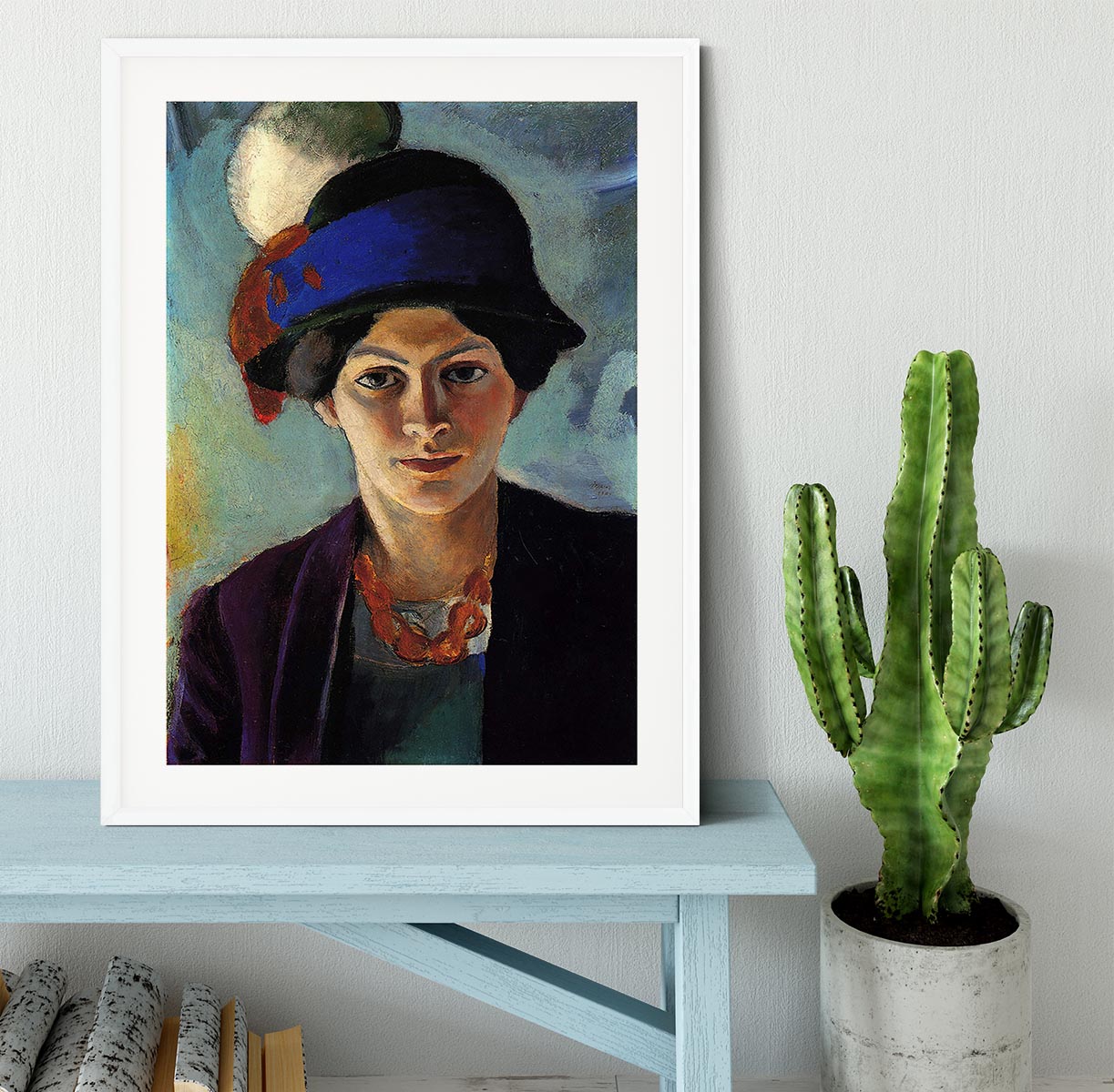 Portrait of the wife of the artist with a hat by Macke Framed Print - Canvas Art Rocks - 5