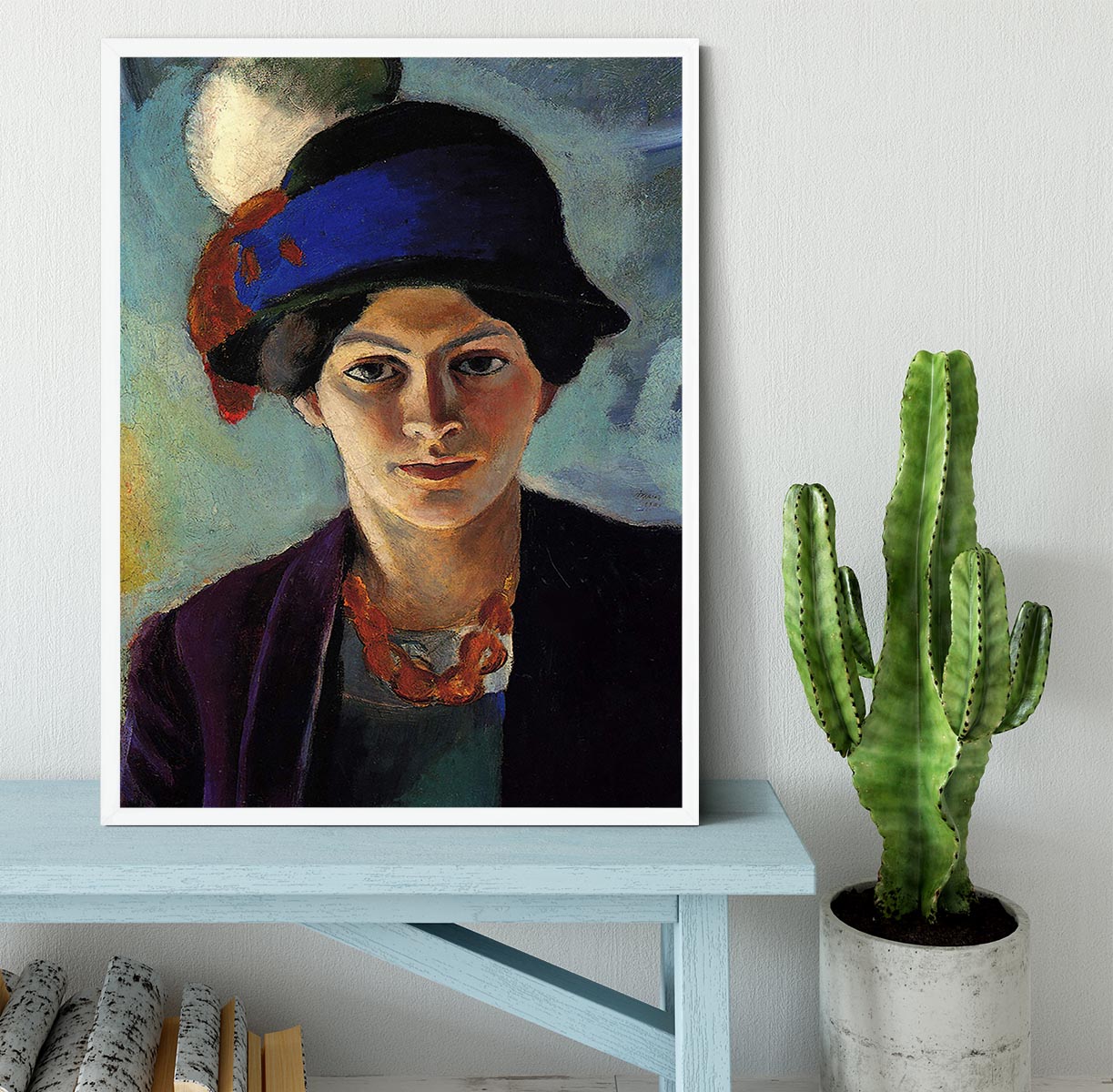 Portrait of the wife of the artist with a hat by Macke Framed Print - Canvas Art Rocks -6