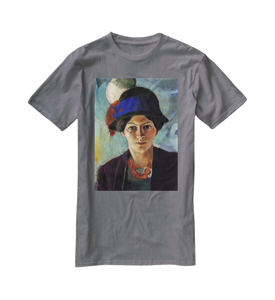 Portrait of the wife of the artist with a hat by Macke T-Shirt - Canvas Art Rocks - 3