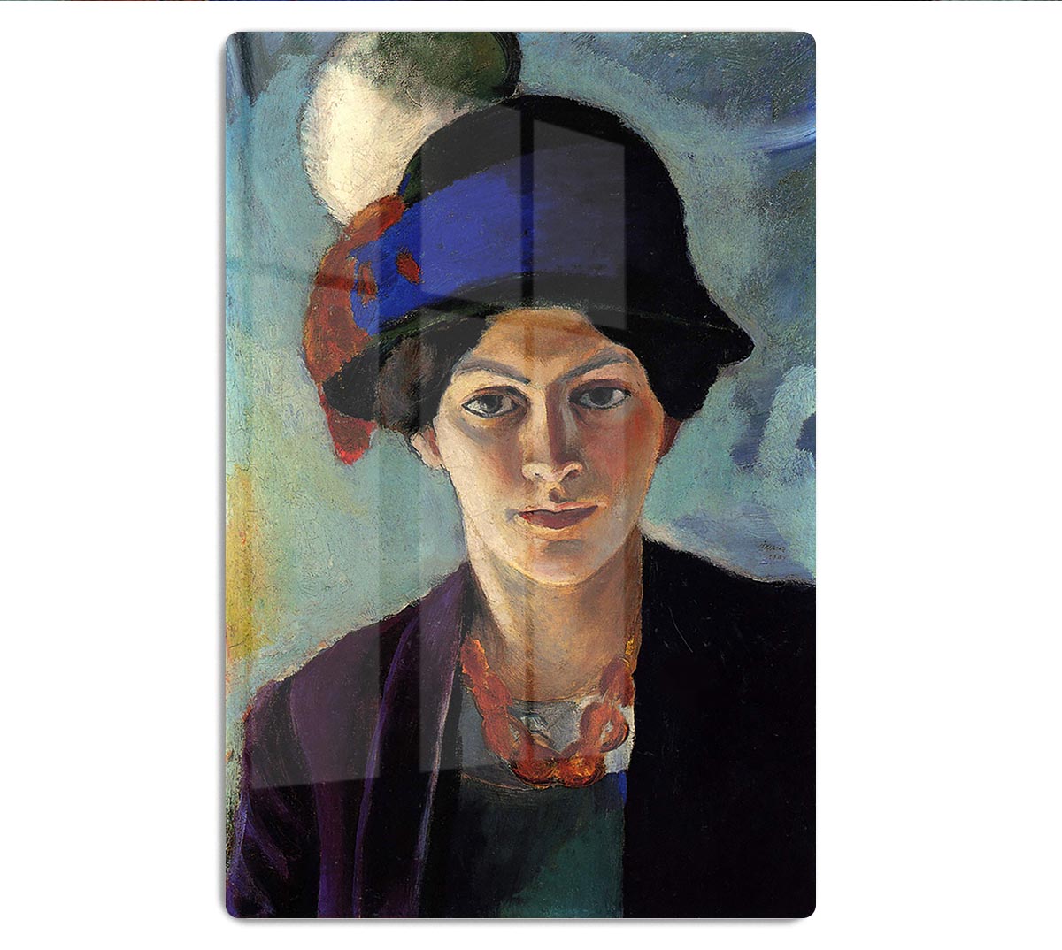 Portrait of the wife of the artist with a hat by Macke Acrylic Block - Canvas Art Rocks - 1