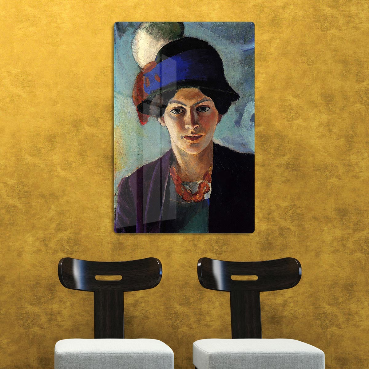 Portrait of the wife of the artist with a hat by Macke Acrylic Block - Canvas Art Rocks - 2