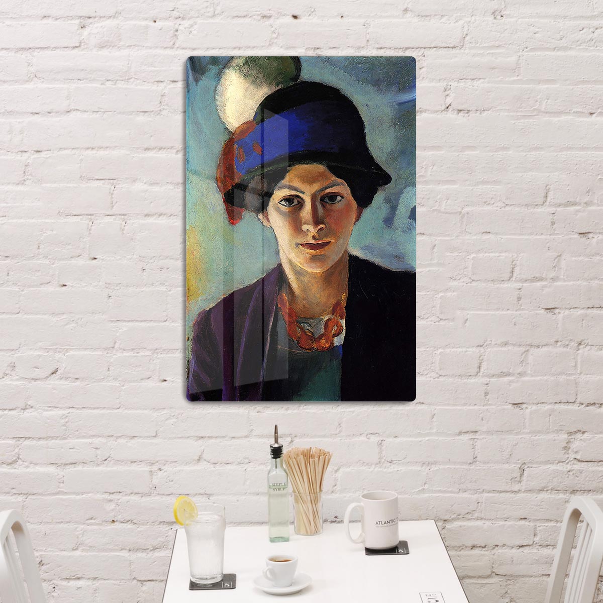 Portrait of the wife of the artist with a hat by Macke Acrylic Block - Canvas Art Rocks - 3