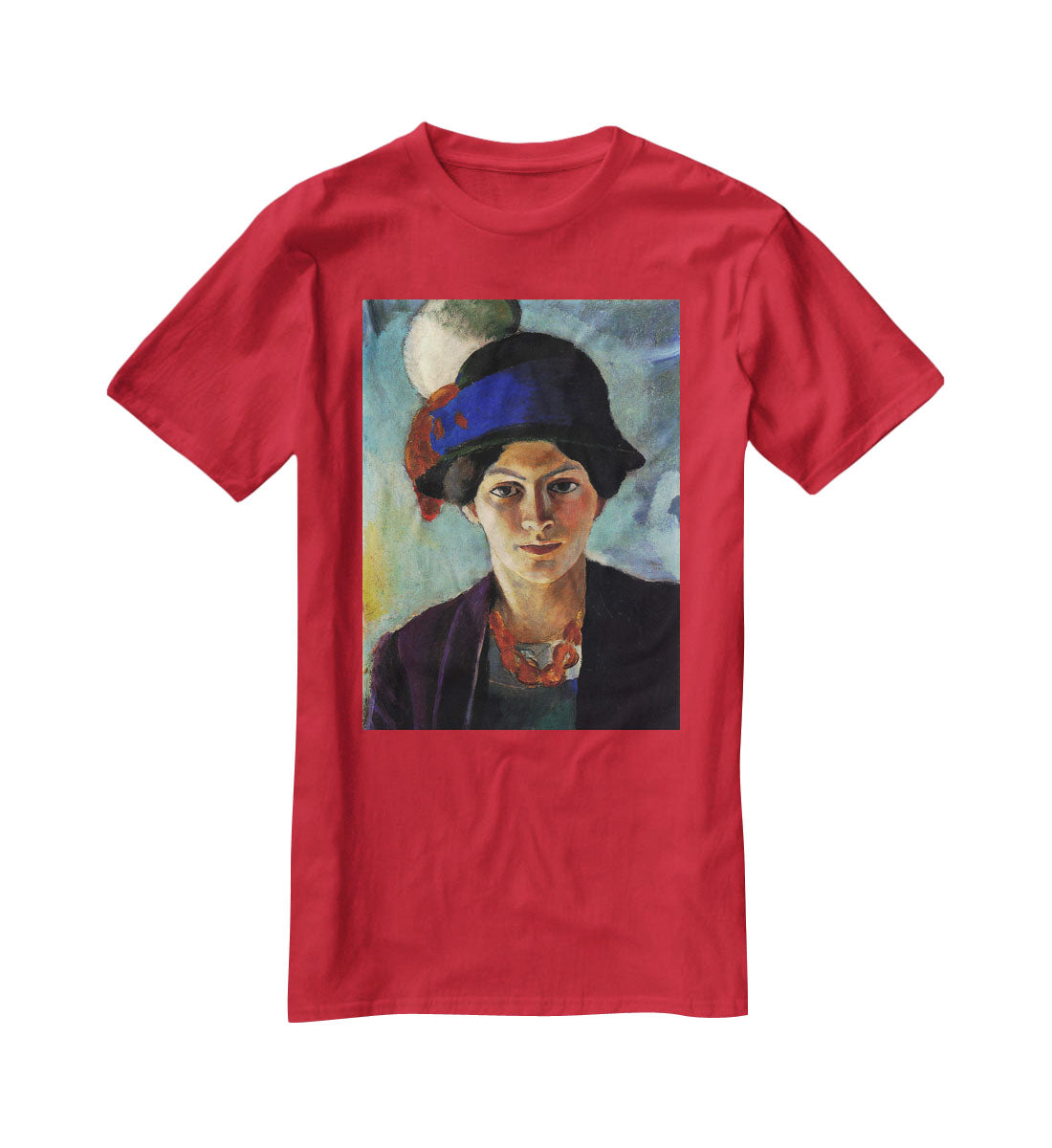 Portrait of the wife of the artist with a hat by Macke T-Shirt - Canvas Art Rocks - 4