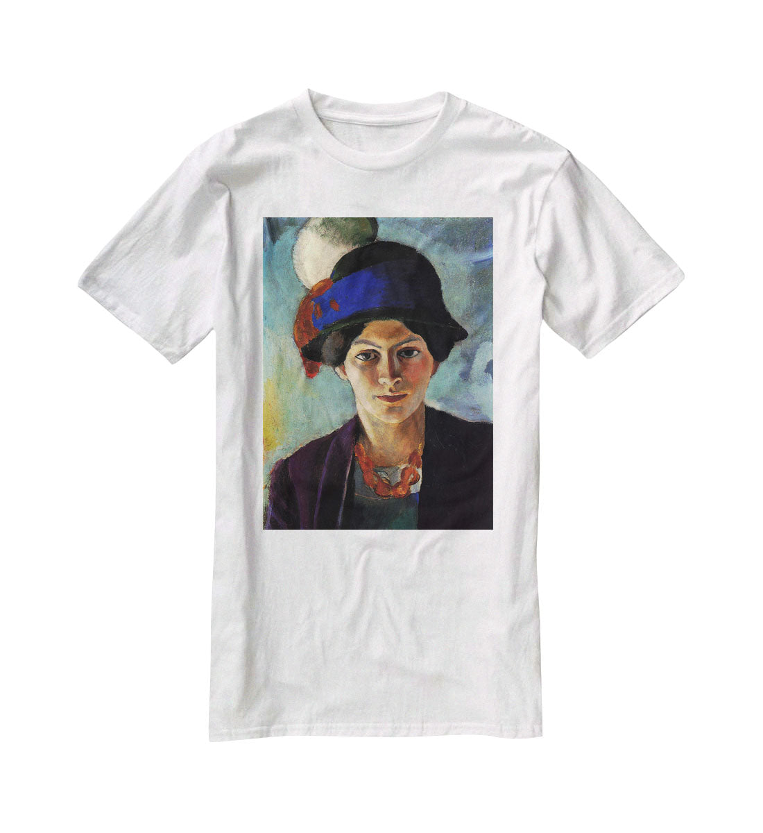 Portrait of the wife of the artist with a hat by Macke T-Shirt - Canvas Art Rocks - 5