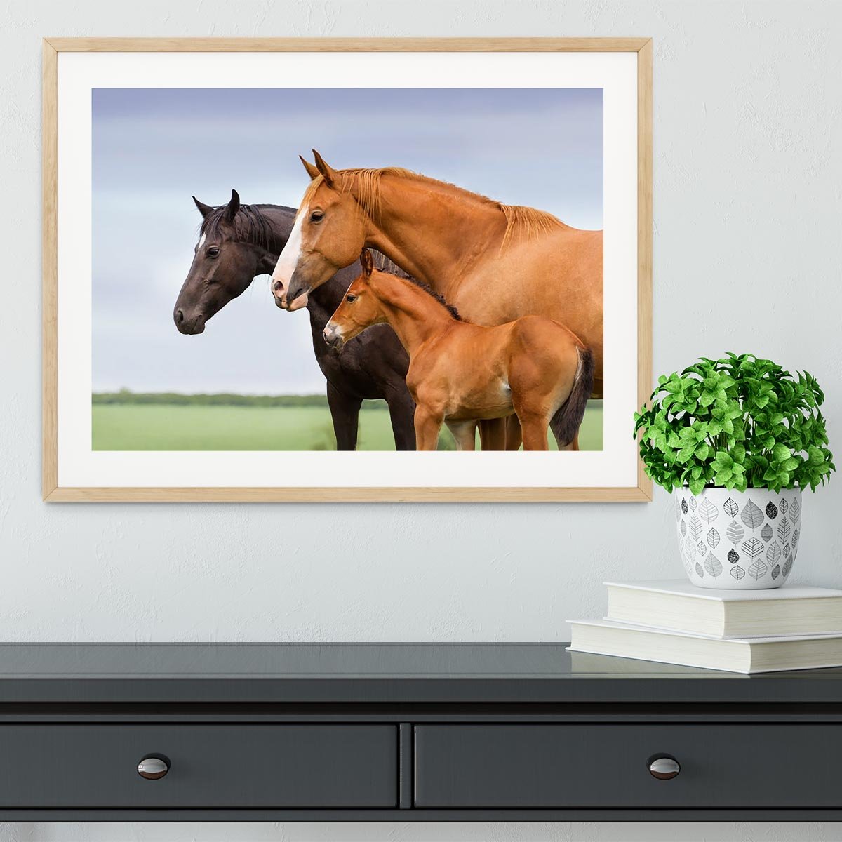 Portrait of two mares and foal at pasture Framed Print - Canvas Art Rocks - 3