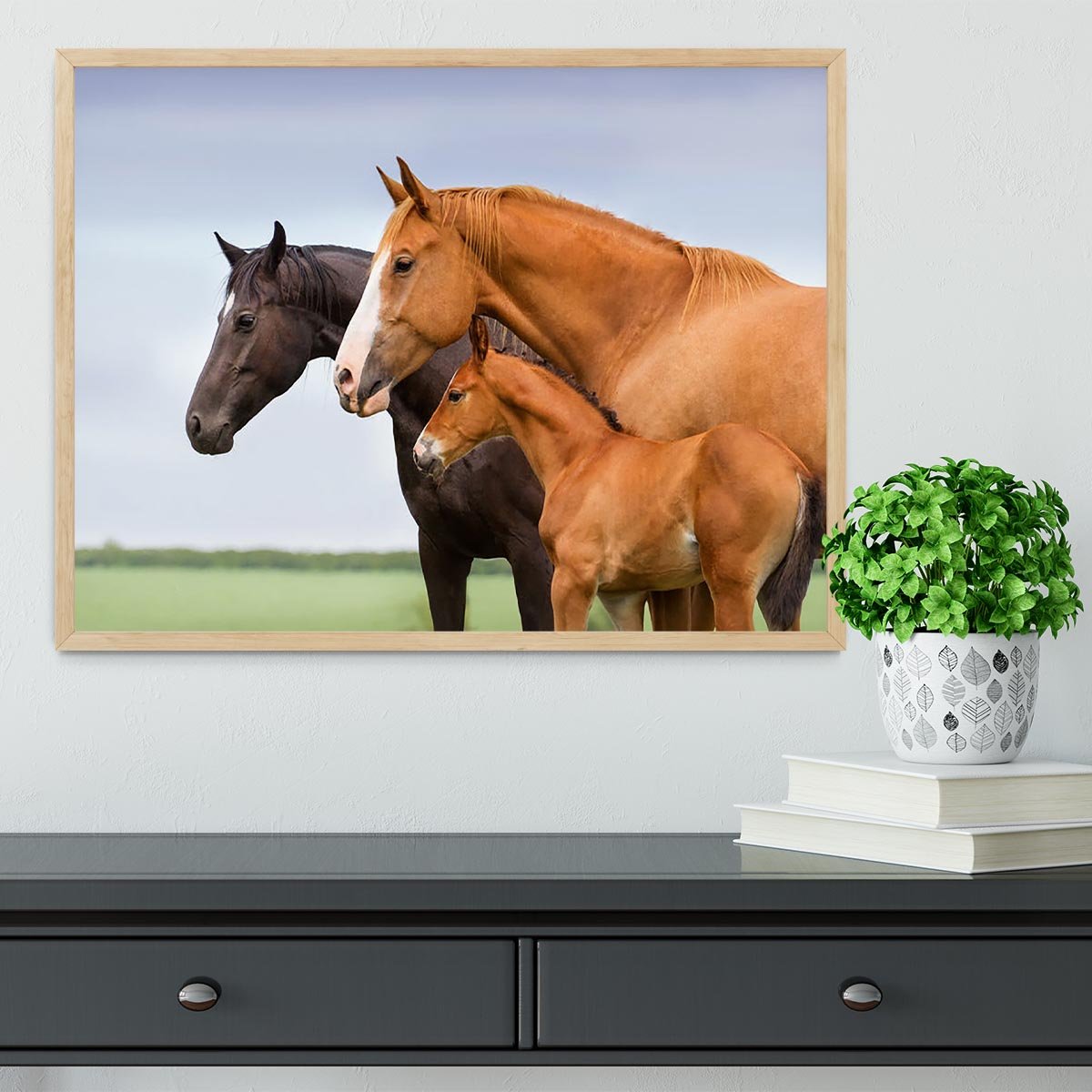 Portrait of two mares and foal at pasture Framed Print - Canvas Art Rocks - 4