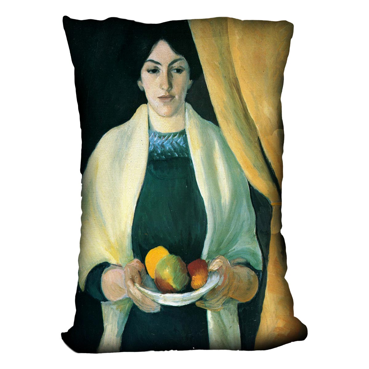 Portrait with apples portrait of the wife of the artist by Macke Cushion - Canvas Art Rocks - 4