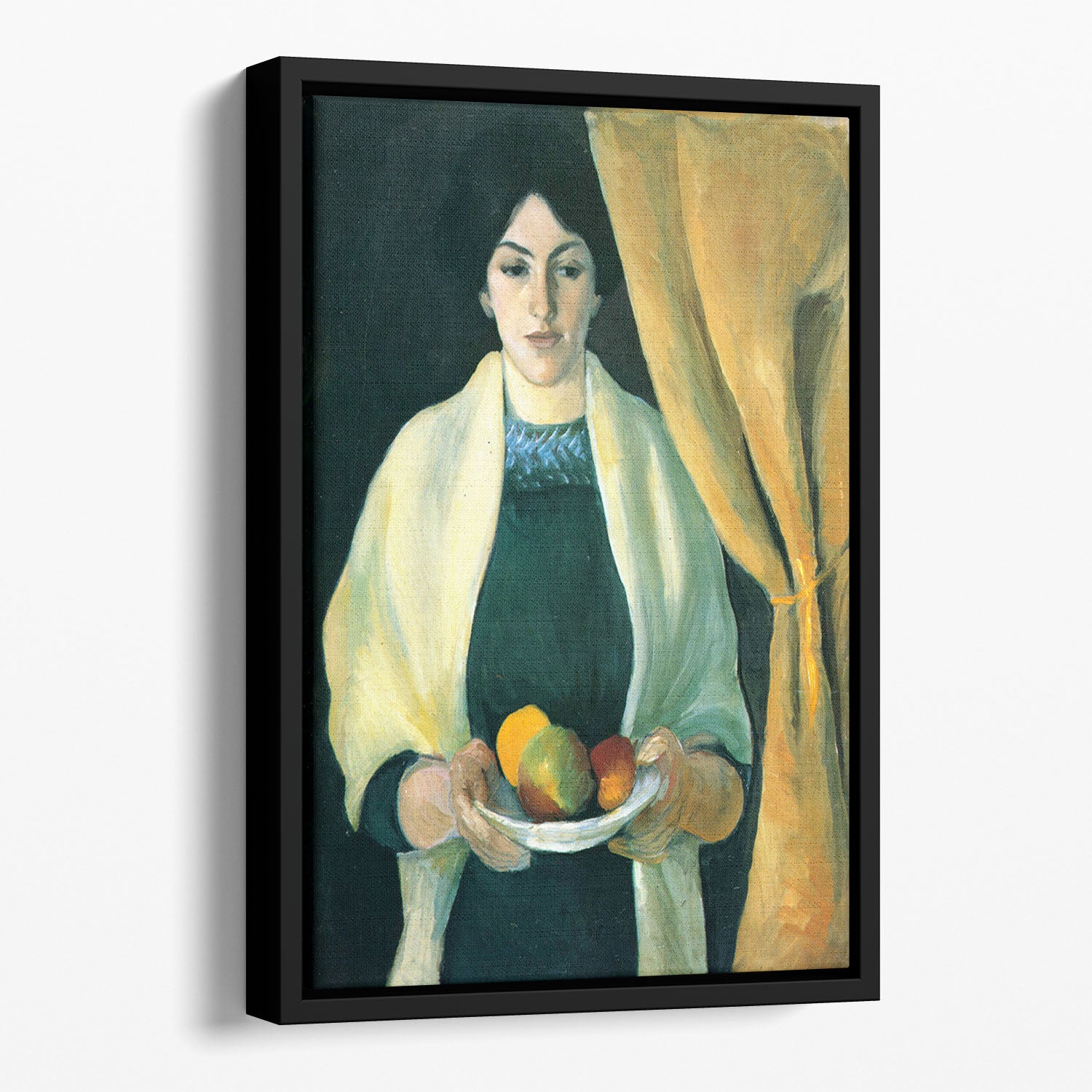 Portrait with apples portrait of the wife of the artist by Macke Floating Framed Canvas - Canvas Art Rocks - 1