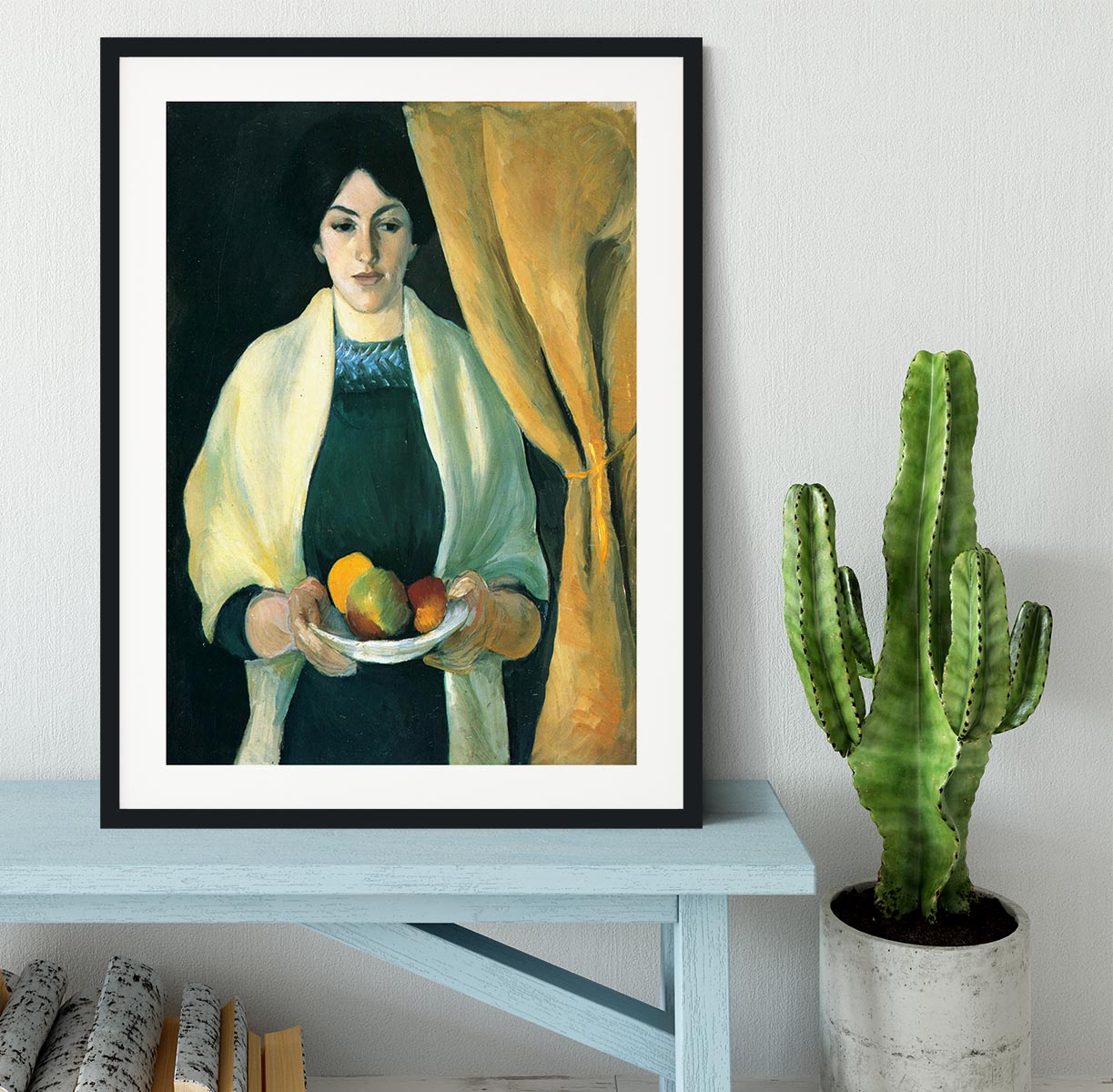 Portrait with apples portrait of the wife of the artist by Macke Framed Print - Canvas Art Rocks - 1
