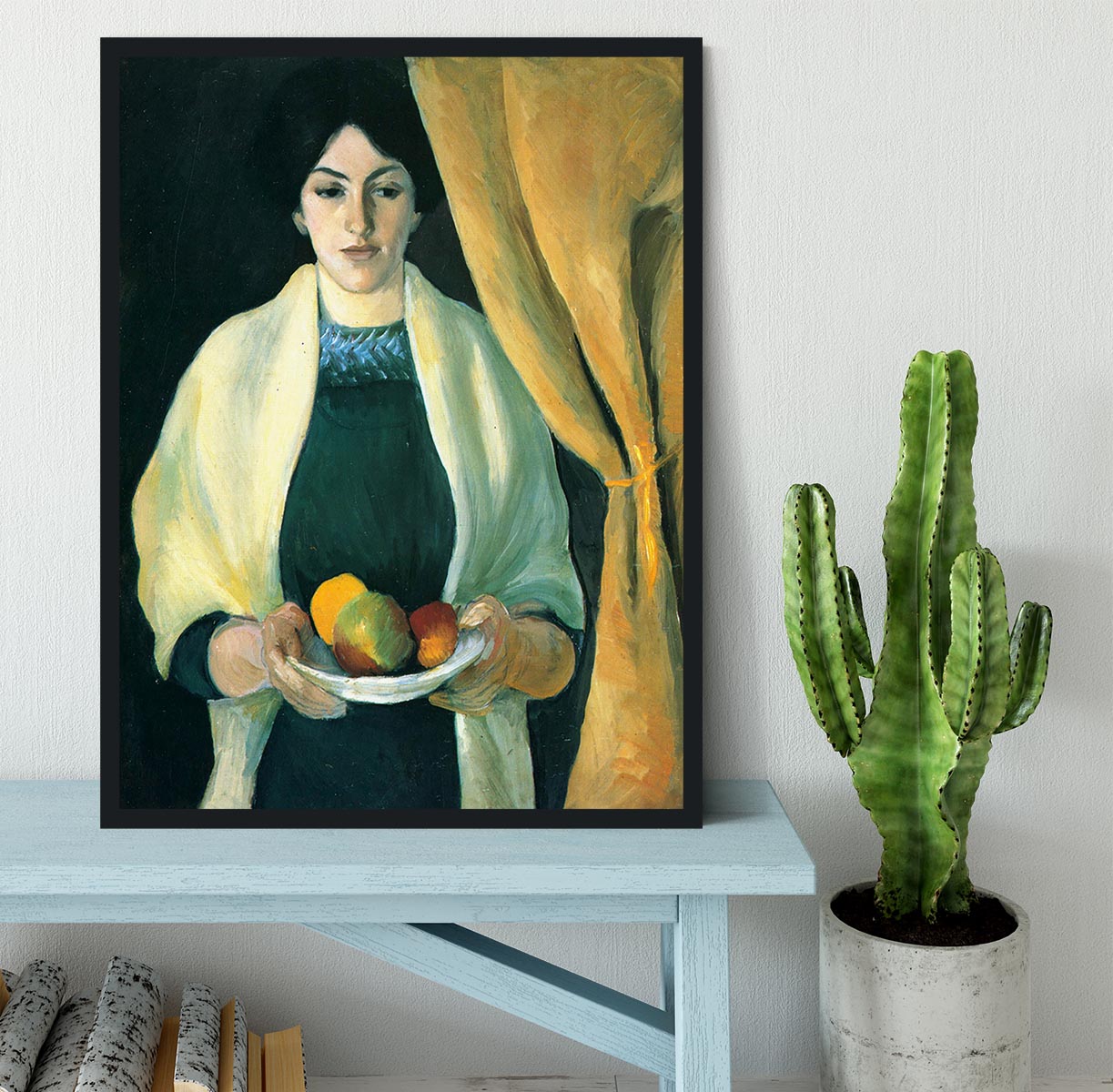 Portrait with apples portrait of the wife of the artist by Macke Framed Print - Canvas Art Rocks - 2