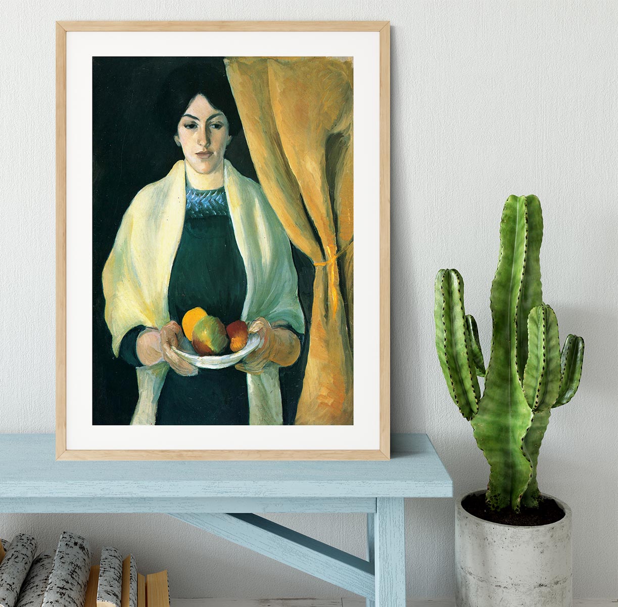 Portrait with apples portrait of the wife of the artist by Macke Framed Print - Canvas Art Rocks - 3