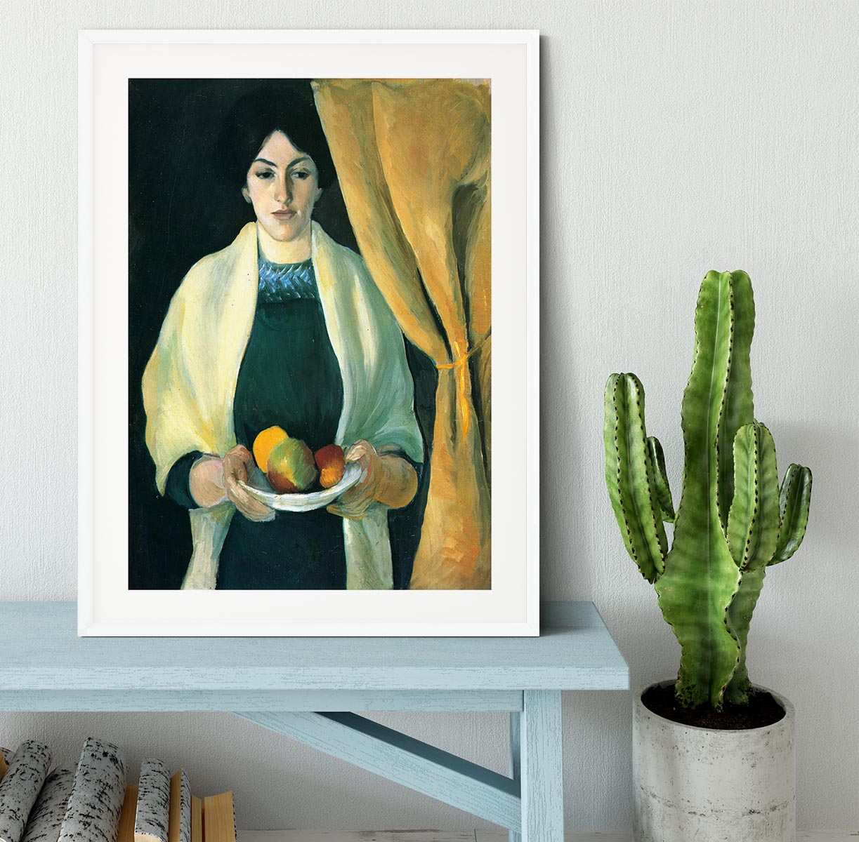 Portrait with apples portrait of the wife of the artist by Macke Framed Print - Canvas Art Rocks - 5