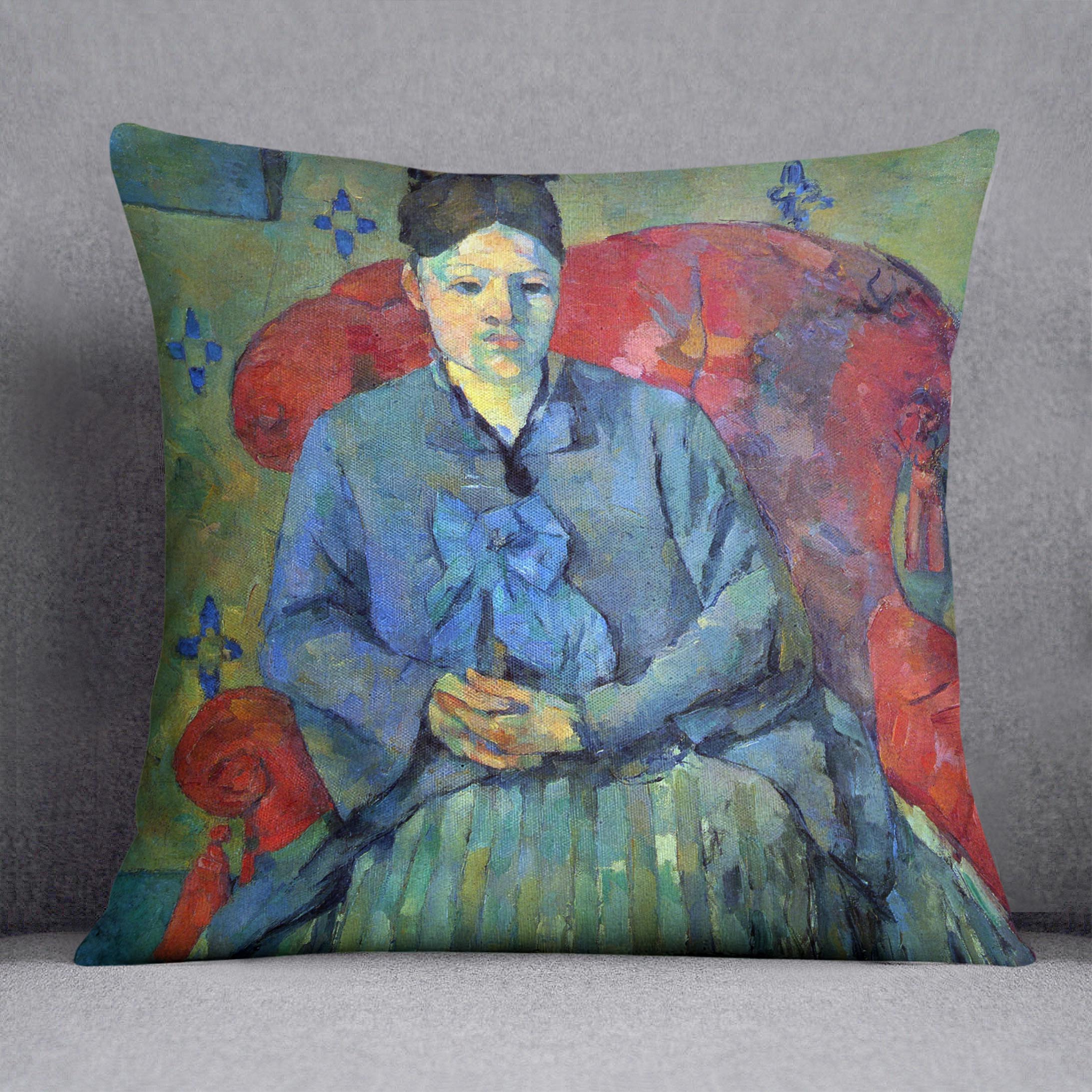 Potrait of Mme Cezanne in Red Armchair by Cezanne Cushion - Canvas Art Rocks - 1