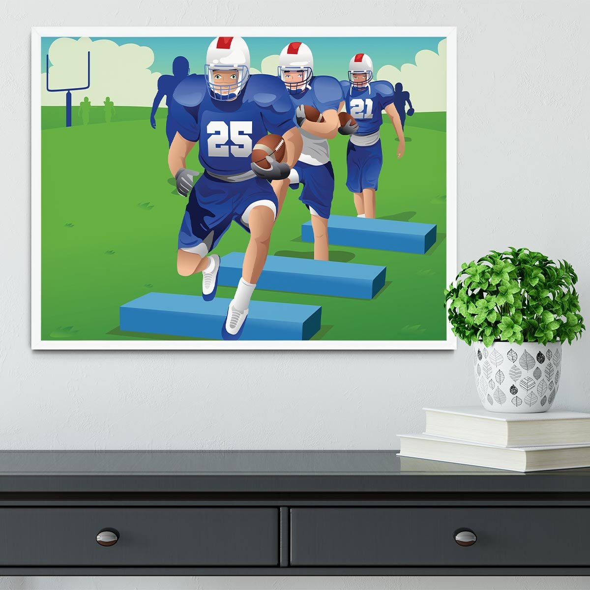 Practicing American football Framed Print - Canvas Art Rocks -6