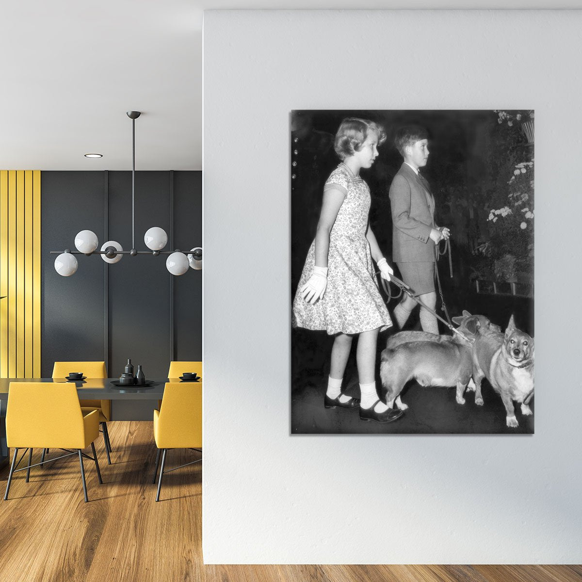 Prince Charles with Princess Anne as children with pet dogs Canvas Print or Poster