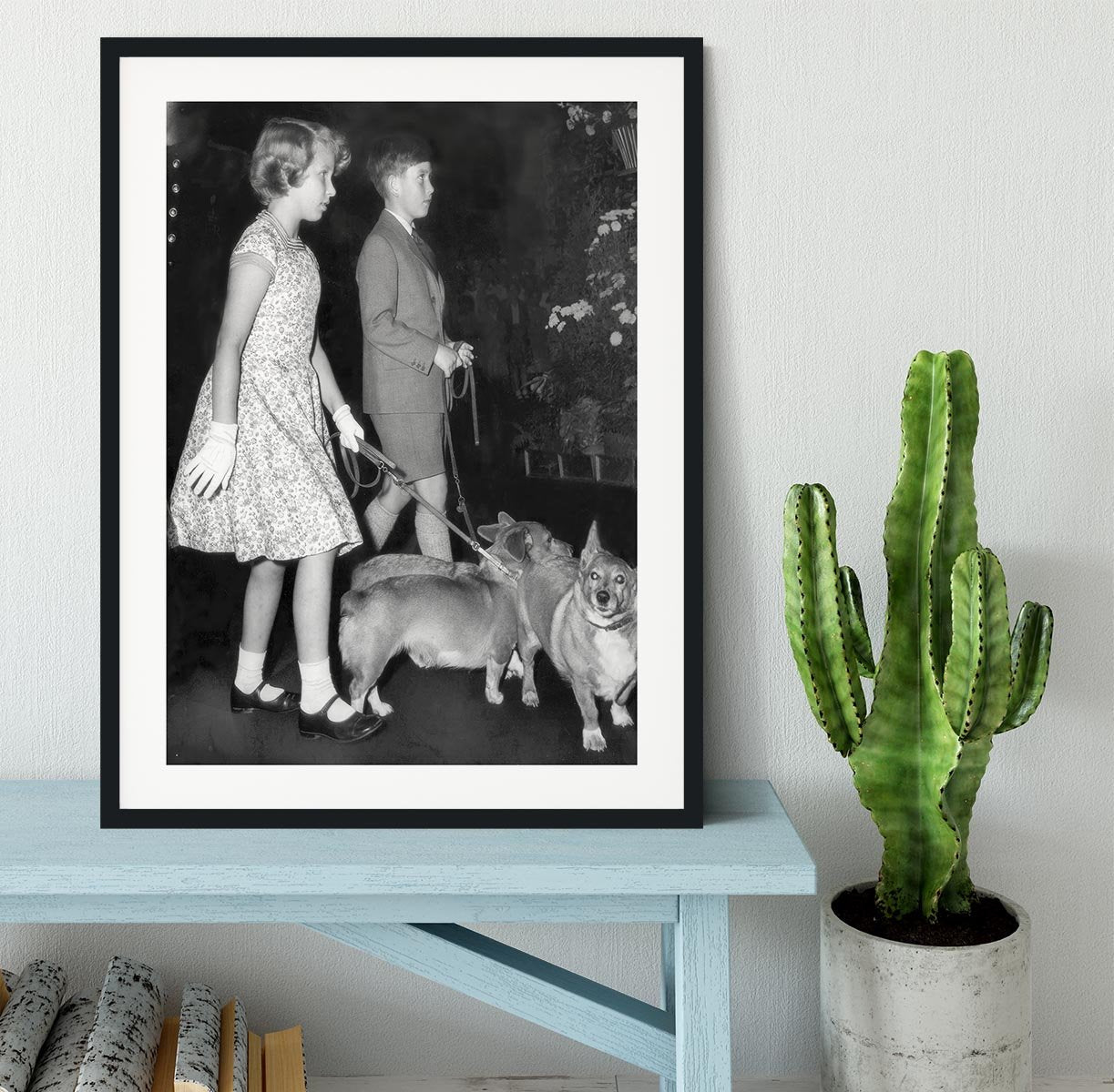 Prince Charles with Princess Anne as children with pet dogs Framed Print - Canvas Art Rocks - 1