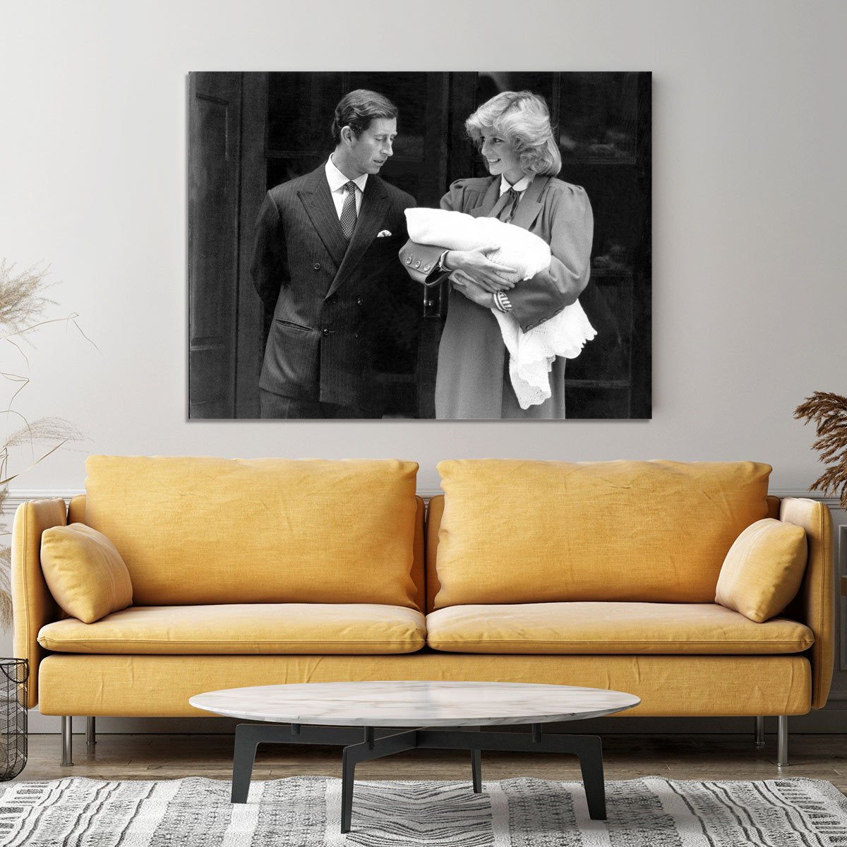 Prince Harry as a newborn with proud parents Canvas Print or Poster